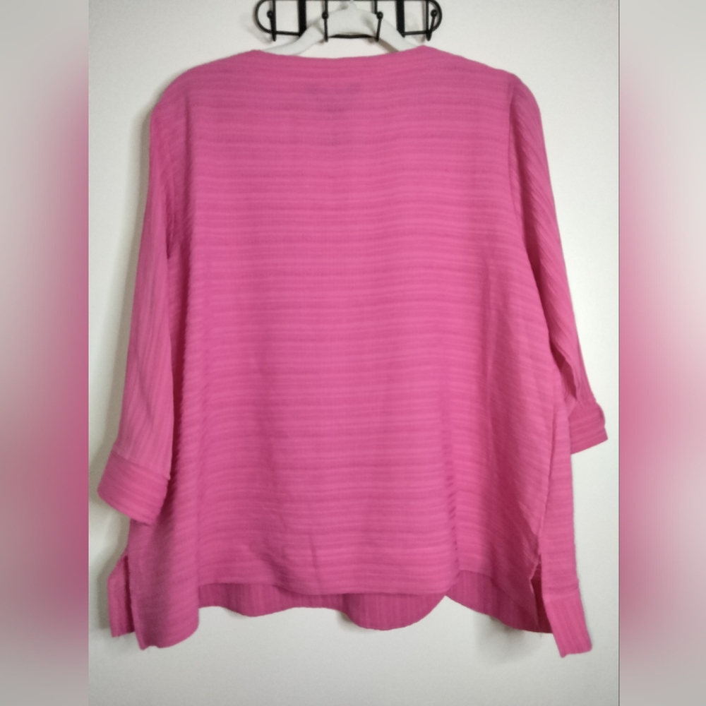 Ali Miles (Size Lp) Pink Ribbed 3/4 Sleeve Oversized Accent Buttons Tunic Blouse - Picture 9 of 13